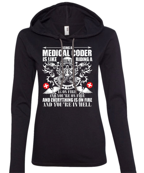 Being A Medical Coder T Shirt, You're In Hell T Shirt (Anvil Ladies Ringspun Hooded)