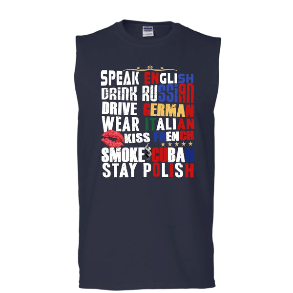 Speak English T Shirt, Drink Russian T Shirt, Cool T Shirt (Men's Cotton Sleeveless)