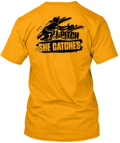 I Pitch She Catches T Shirt, I Love Softball T Shirt
