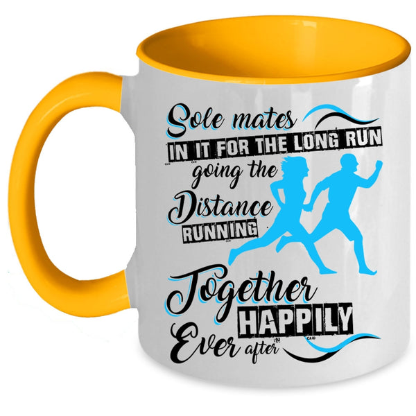 Funny Runner Coffee Mug, Running Together Happily Ever Accent Mug