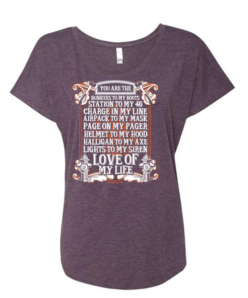 You Are The Bunkers To My Boots T Shirt, Love Of My Life T Shirt, Cool Shirt (Ladies' Triblend Dolman Sleeve)