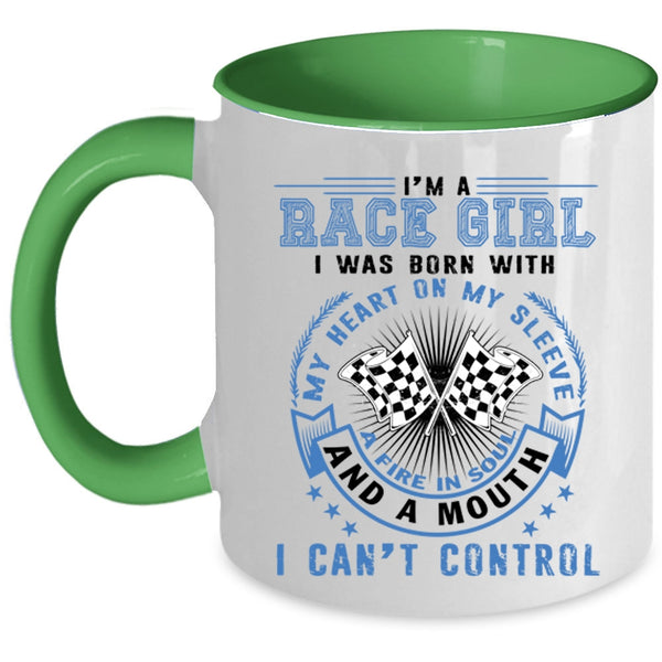 I Was Born With My Heart Coffee Mug, I'm Race Girl Accent Mug