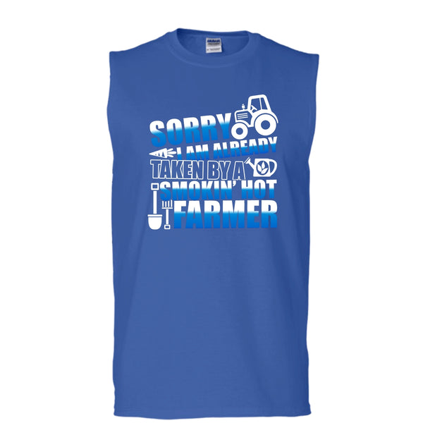 Sorry I'm Already Taken T Shirt, Smokin' Hot Farmer T Shirt, Cool T Shirt (Men's Cotton Sleeveless)