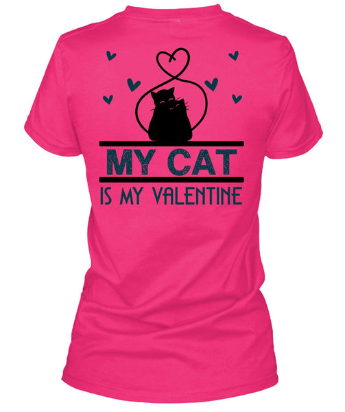 My Cat Is My Valentine T Shirt, My Favorite T Shirt, Cool Shirt (Ladies LS Heather V-Neck)