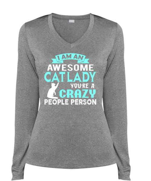 I Am An Awesome Cat Lady T Shirt, My Pets T Shirt (Ladies LS Heather V-Neck)