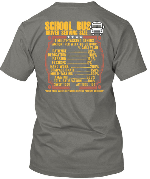 School Bus Driver Serving Size T Shirt, Being A Bus Driver T Shirt
