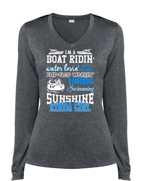 Swimming Sunshine Kinda Girl T Shirt, Being A Swimmer T Shirt, Cool Shirt (Ladies LS Heather V-Neck)