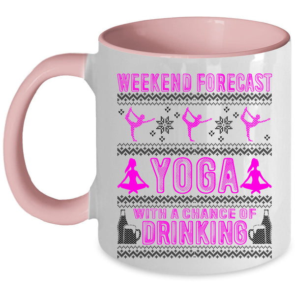 Cute Christmas Coffee Mug, Weekend Forecast Yoga Accent Mug