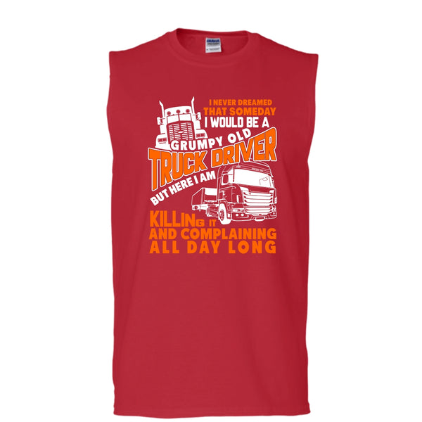 Grumpy Old Truck Driver T Shirt, Gift For Dad Tank Top (Men's Cotton Sleeveless)