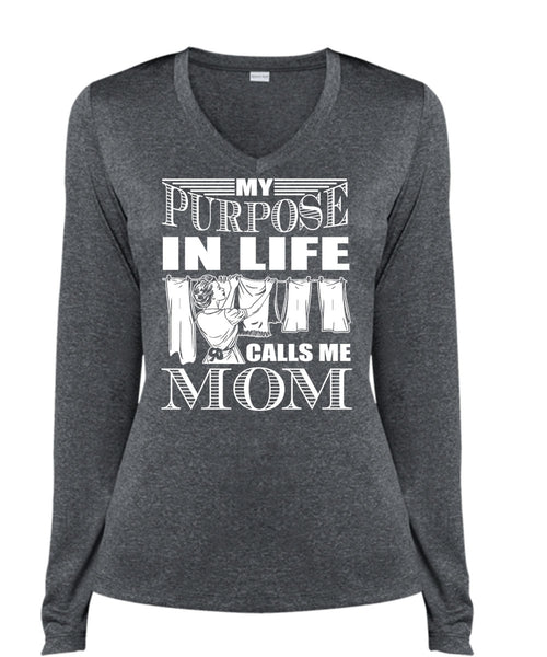 My Purpose In Life T Shirt, Calls Me Mom T Shirt, Cool Shirt (Ladies LS Heather V-Neck)