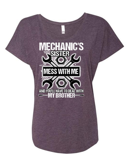 Mechanic's Sister T Shirt, My Brother T Shirt, Cool Shirt (Ladies' Triblend Dolman Sleeve)
