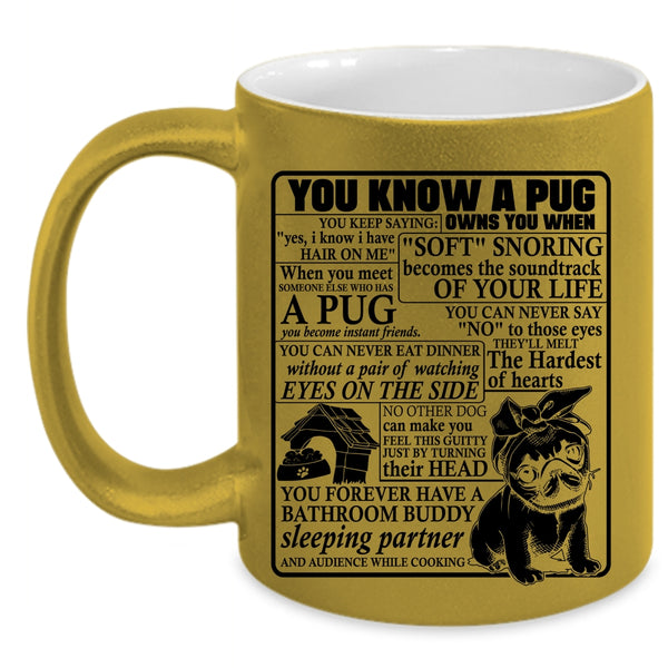Cute Gift For Pug Lover Coffee Mug, You Know A Pug Owns You Accent Mug