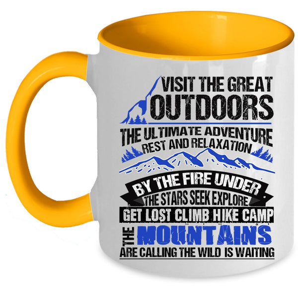 Climb Hike Camp Coffee Mug, Visit The Great Outdoors Accent Mug