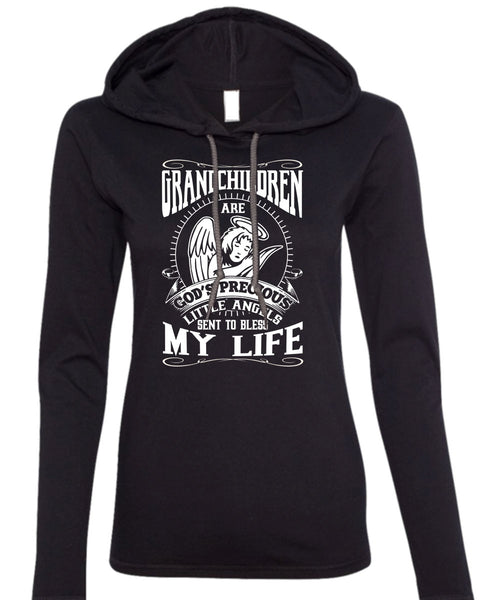 Grandchildren Are God's Precious Little Angels T Shirt, Being A Grandkid T Shirt (Anvil Ladies Ringspun Hooded)