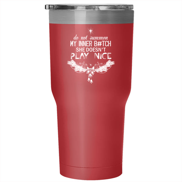 She Doesn't Play Nice Tumbler 30 oz Stainless Steel, Christmas Family Vacation Travel Mug