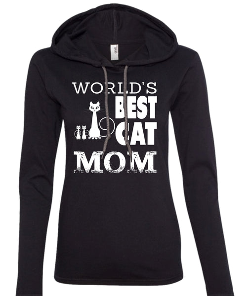 World's Best Cat Mom T Shirt, Family T Shirt, Being A Mom T Shirt (Anvil Ladies Ringspun Hooded)