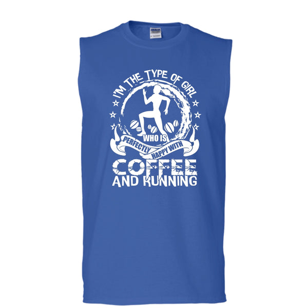 Happy With Coffee And Running T Shirt, Coolest Runner Tank Top (Men's Cotton Sleeveless)