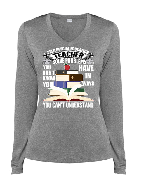 I'm A Special Education Teacher T Shirt, Being A Teacher T Shirt, Cool Shirt (Ladies LS Heather V-Neck)