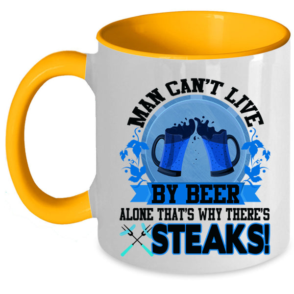 Funny Beer Drinker Coffee Mug, Man Can't Live By Beer Alone Accent Mug