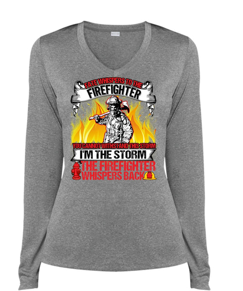 I'm The Storm The Firefighter T Shirt, Being A Firefighter T Shirt, Cool Shirt (Ladies LS Heather V-Neck)
