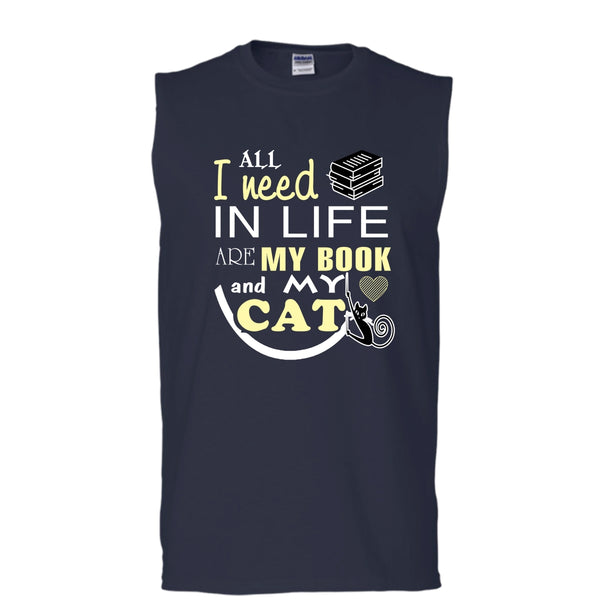 All I Need In My Life Are Book And Cat Shirt, Cool Cat Shirt (Men's Cotton Sleeveless)