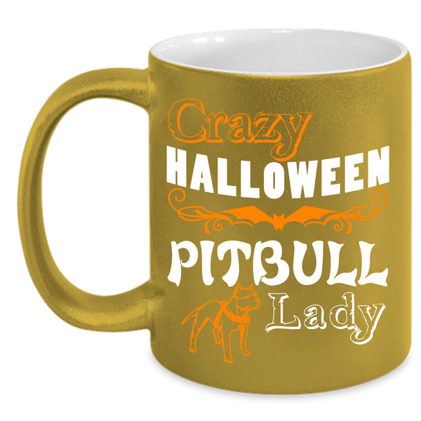 Crazy Halloween Pitbull Lady Coffee Mug, Cute Pit Bull Lady Coffee Cup