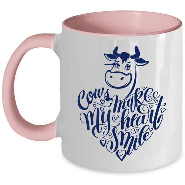 I Love Cows Coffee Mug, Cows Make My Heart Smile Accent Mug