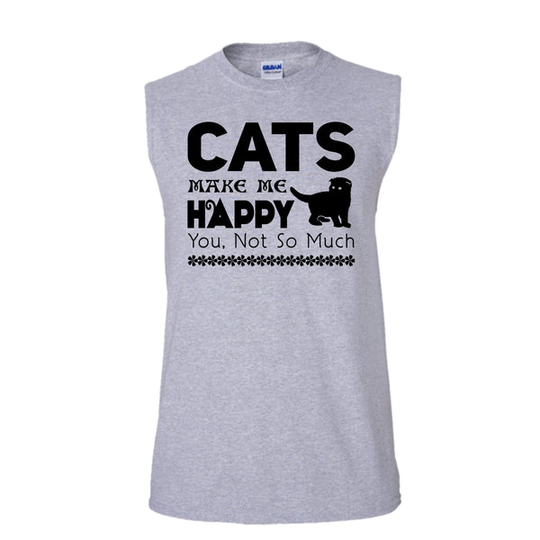 Cat Make Me Happy You Not So Much Shirt, Cool Cat Shirt (Men's Cotton Sleeveless)