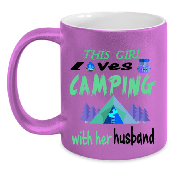 Married Coffee Mug, This Girl Loves Camping With Her Husband Accent Mug