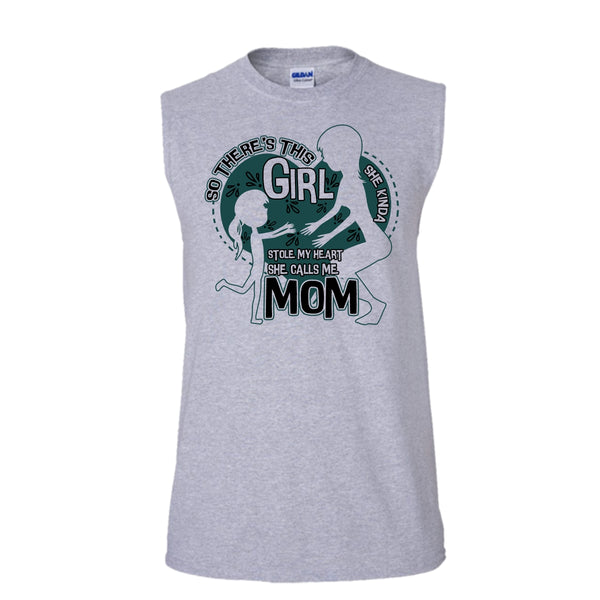 She Kinda Stole My Heart T Shirt, Mom & Daughter Tank Top (Men's Cotton Sleeveless)