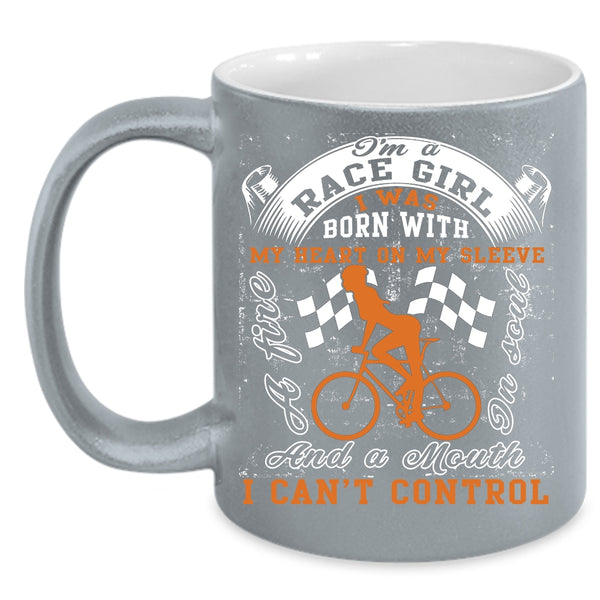 I'm A Race Girl Coffee Mug, I Was Born With My Heart Coffee Cup