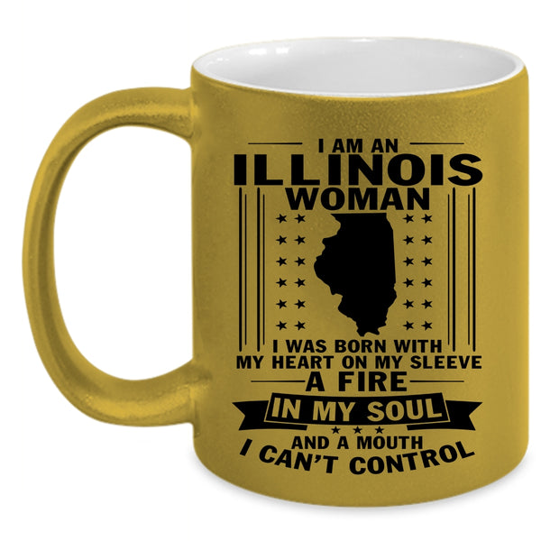 I Was Born With My Heart On My Sleeve Coffee Mug, Illinois Woman Accent Mug