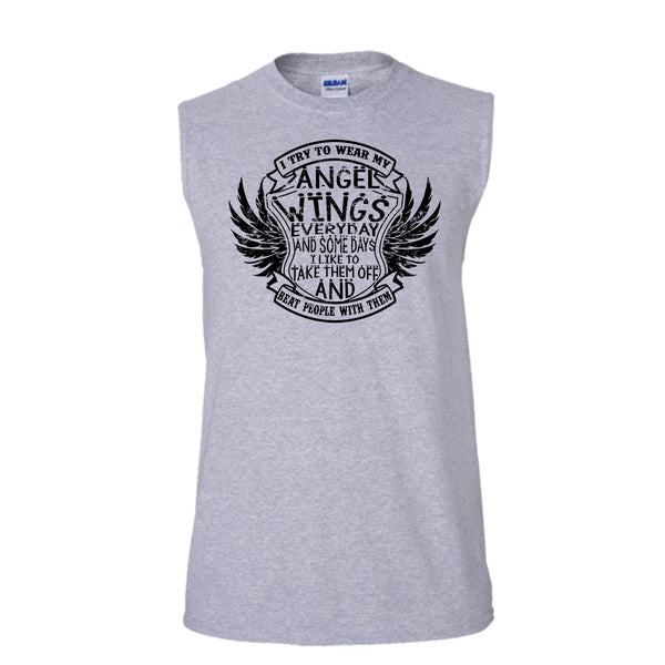 I Try To Wear My Angle Wings T Shirt, Coolest Angels Wings Tank Top (Men's Cotton Sleeveless)