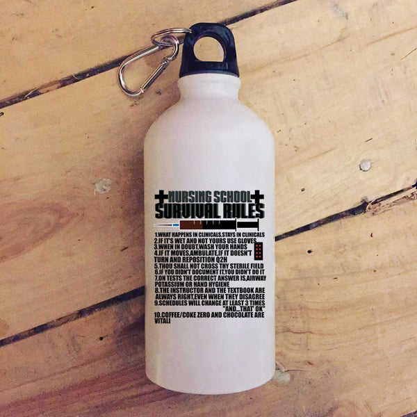 Nursing School Survival Rules 20 oz Stainless Steel Bottle,Funny Nursing School Outdoor Sports Water Bottle