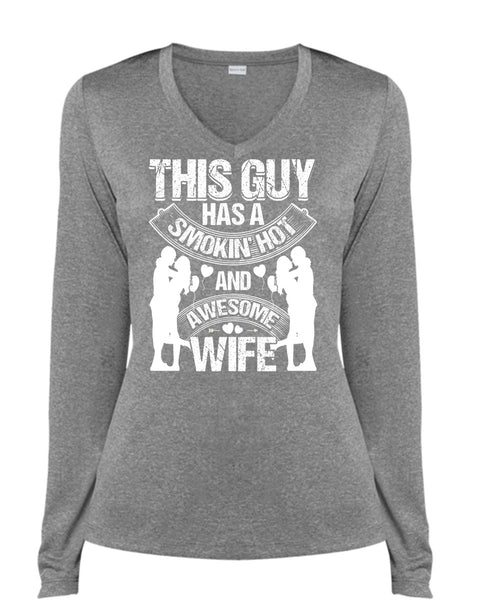 Smoking Hot And Awesome Wife T Shirt, My Family WarmBeing A Husband T Shirt, Cool Shirt (Ladies LS Heather V-Neck)