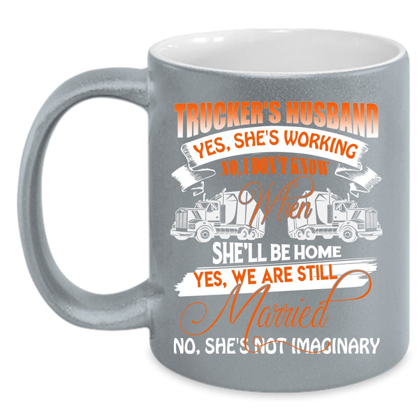 Trucker's Husband Coffee Mug, Cool Just Married Coffee Cup