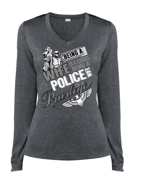 Being A Wife Is A Choice T Shirt, Being A Police Wife T Shirt, Cool Shirt (Ladies LS Heather V-Neck)