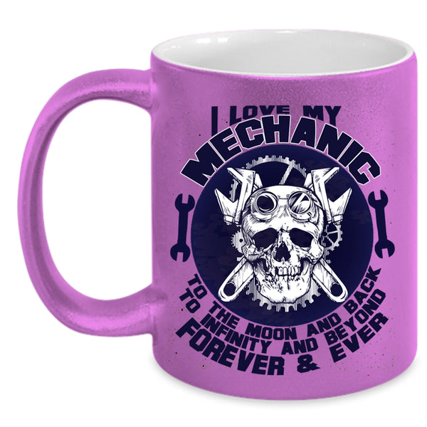 Mechanic's Girlfriend Coffee Mug, I Love My Mechanic To The Moon And Back Accent Mug
