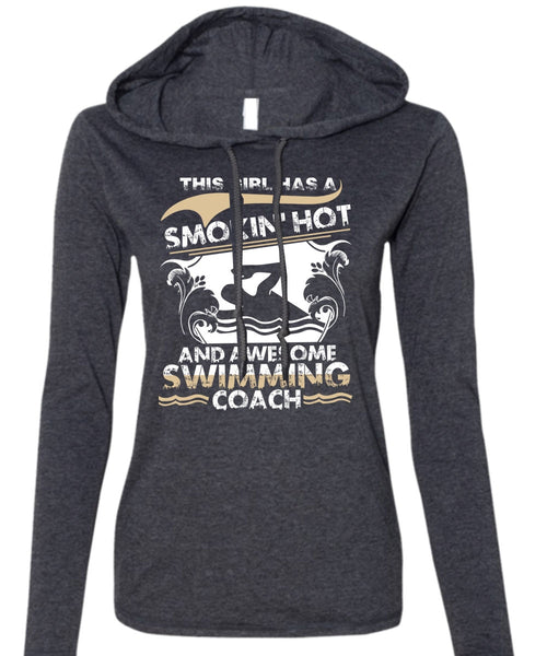 Awesome Swimming Coach T Shirt, Being A Swimmer T Shirt (Anvil Ladies Ringspun Hooded)