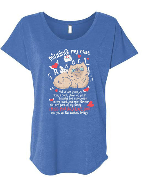 Missing My Cat Angel T Shirt, I Miss You And Love You T Shirt, Cool Shirt (Ladies' Triblend Dolman Sleeve)