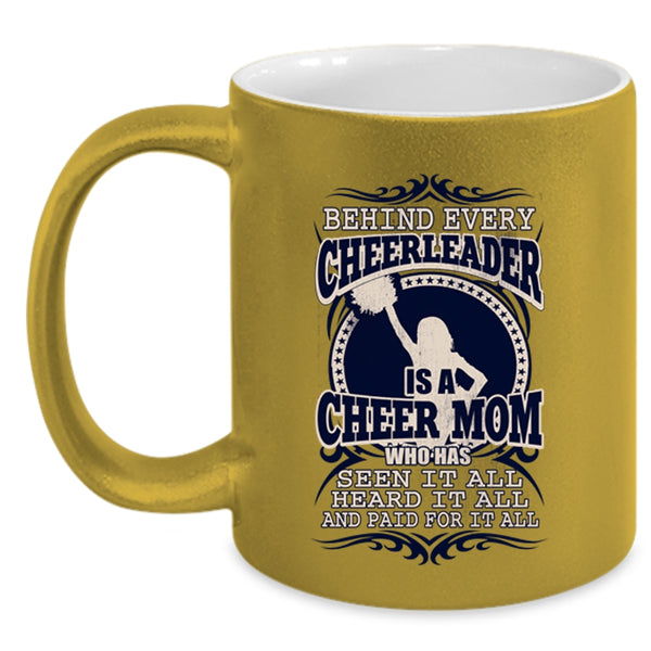 Funny Mama Coffee Mug, Behind Every Cheerleader Is A Cheer Mom Accent Mug