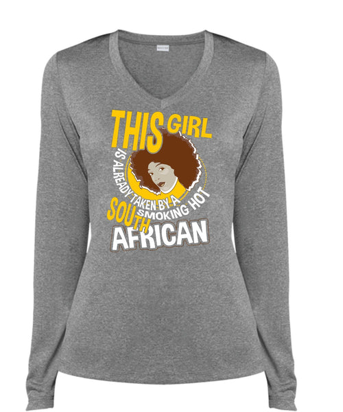 Smoking Hot South African T Shirt, Being A Girlfriend T Shirt, Cool Shirt (Ladies LS Heather V-Neck)