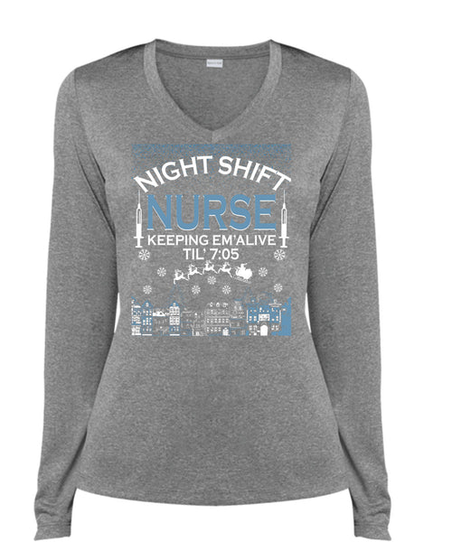 Night Shift Nurse Keeping T Shirt, This Girl Loves Christmas T Shirt, Cool Shirt (Ladies LS Heather V-Neck)