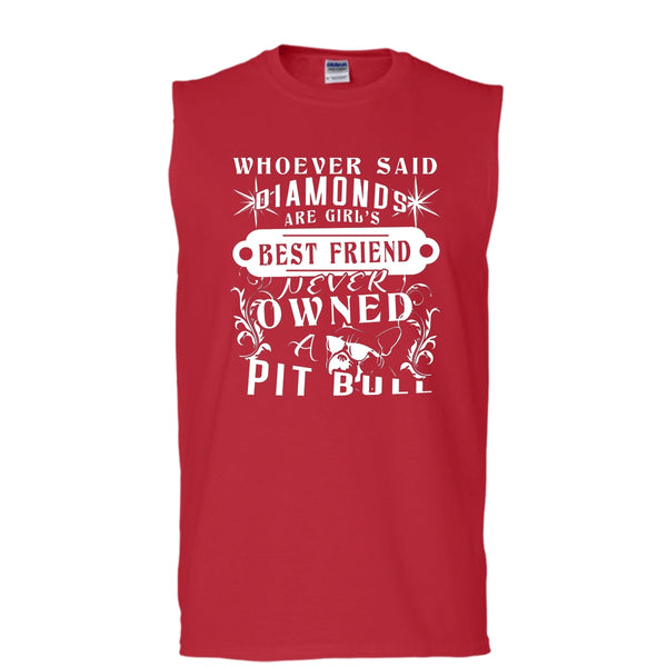Diamonds Are Girl's Best Friend Never Owed Pit Bull Shirt, Cool Dog Shirt (Men's Cotton Sleeveless)
