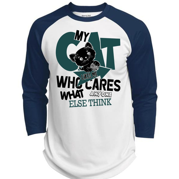 My Cat Likes Me Who Cares T Shirt, I Love My Cat T Shirt, Awesome T-Shirts  (Polyester Game Baseball Jersey)