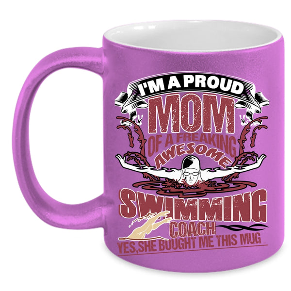 Awesome Coach Coffee Mug, I'm A Proud Mom Of A Swimming Coach Accent Mug