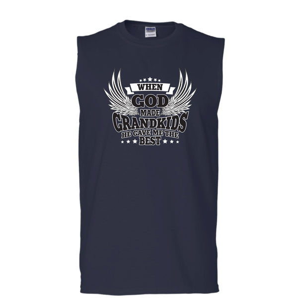 When God Made Grandkids T Shirt, He Gave Me The Best T Shirt, Cool T Shirt (Men's Cotton Sleeveless)