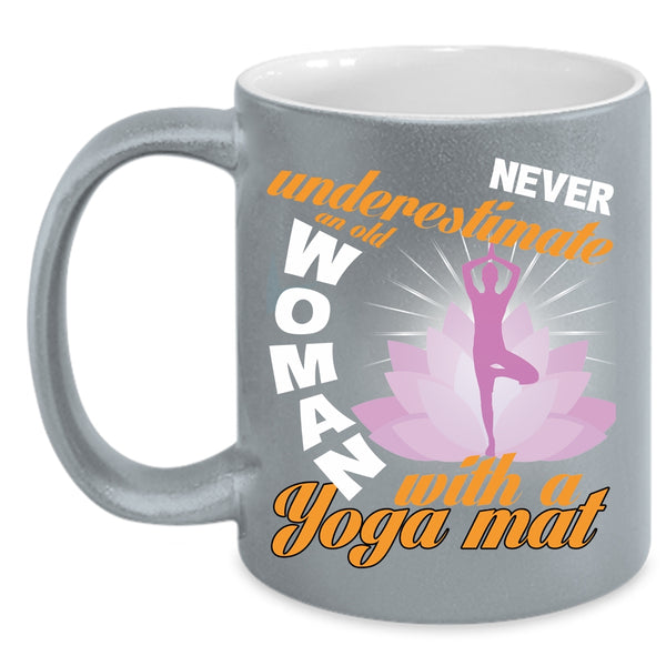An Old Woman With A Yoga Mat Coffee Mug, Awesome Grandma Coffee Cup