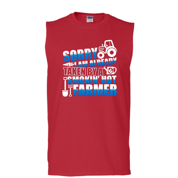 Sorry I'm Already Taken T Shirt, Smokin' Hot Farmer T Shirt, Cool T Shirt (Men's Cotton Sleeveless)