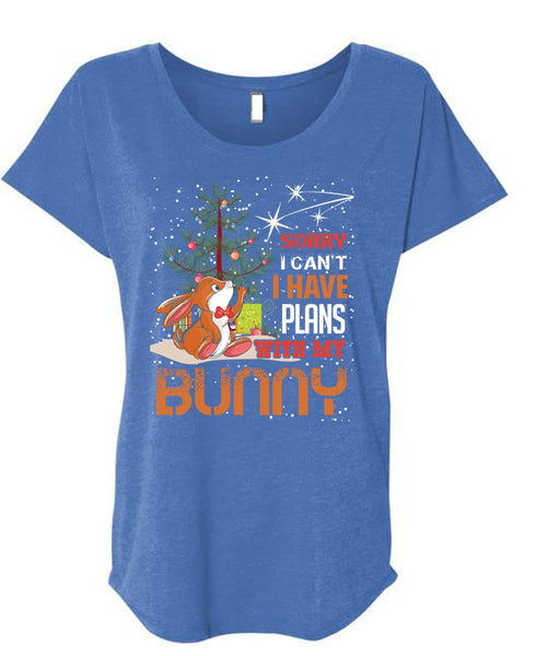 I Have Plans With My Bunny T Shirt, I Love Christmas T Shirt, Cool Shirt (Ladies' Triblend Dolman Sleeve)